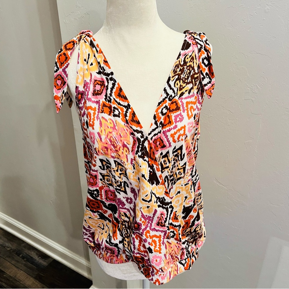 Cato Womens Abstract Tank Top With Adjustable Ties. Size Large, Orange W…